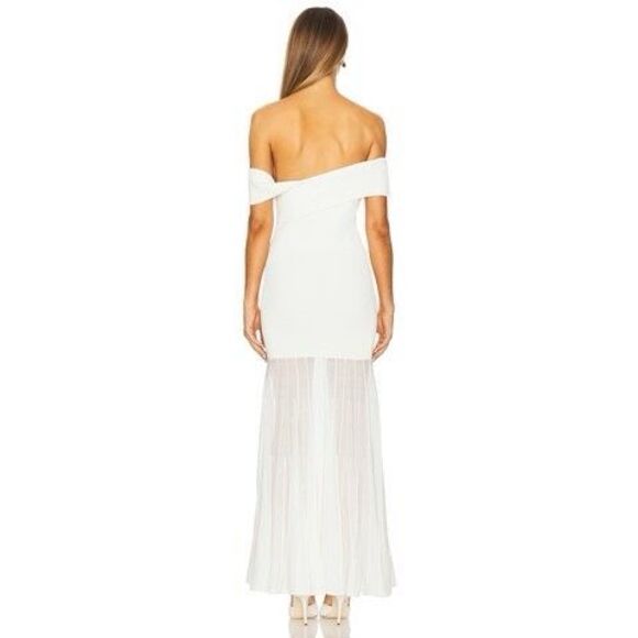 Line & Dot Off-Shoulder Cream Midi Dress - Picture 3 of 6